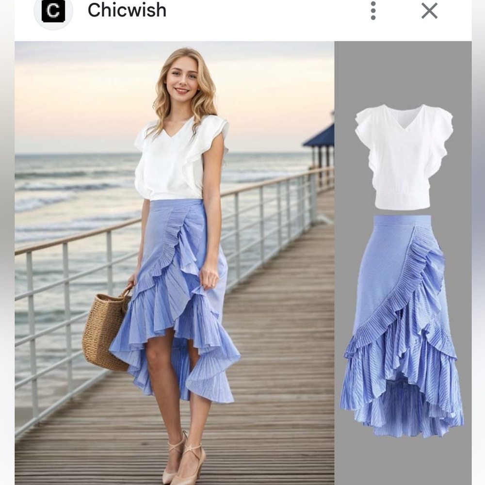PPLAUSE OF RUFFLE TIERED FRILL HEM SKIRT IN BLUE STRIPES SZ M